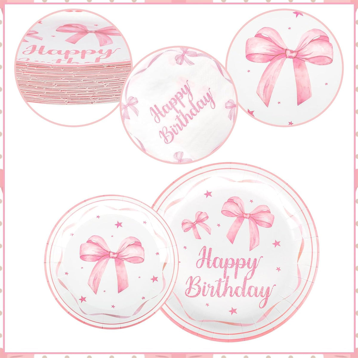 Pink Bow Birthday Party Supplies 108 Pcs Pink Bow Plates Napinks Coquette Birthday Decorations Bow Tableware Decorations Serves 36 Guest for Girls Bachelorette Bridel Party Decor