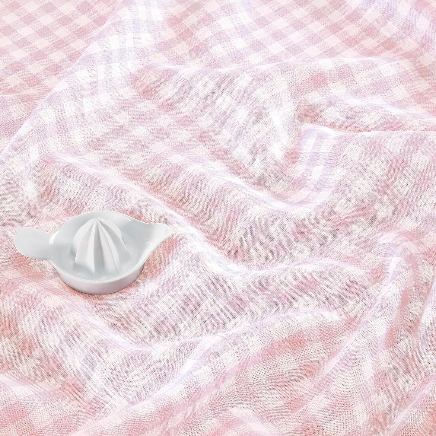 Solino Home Linen Gingham Tablecloth 60 x 120 Inch - 100% Pure Linen Checkered Marshmellow Pink Table Cloth for Rectangle Tables - Machine Washable Tablecloth for Summer