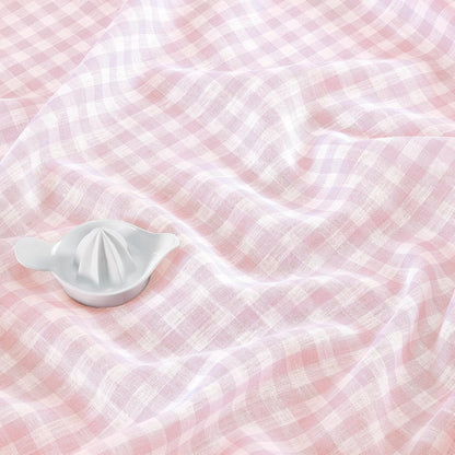 Solino Home Linen Gingham Tablecloth 60 x 120 Inch - 100% Pure Linen Checkered Marshmellow Pink Table Cloth for Rectangle Tables - Machine Washable Tablecloth for Summer