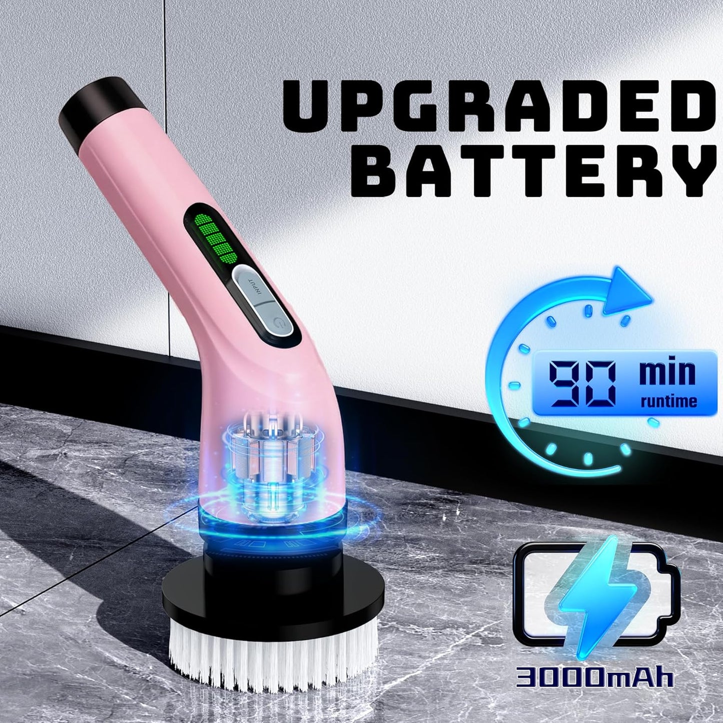 Electric Spin Scrubber - Cordless Bathroom Scrubber with 7 Brush Heads - Dual Speed IPX7 Waterproof Power Scrubber for Heavy-Duty Bathtub, Glass, Tile, and Car Cleaning (Pink)