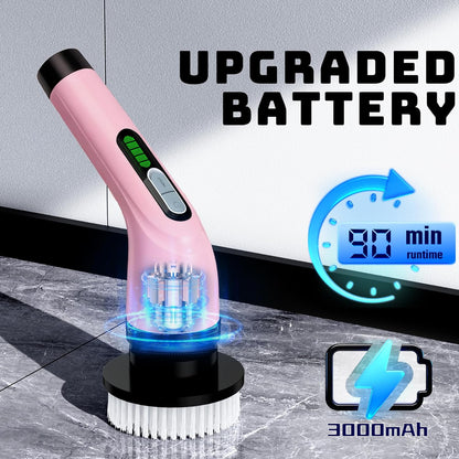 Electric Spin Scrubber - Cordless Bathroom Scrubber with 7 Brush Heads - Dual Speed IPX7 Waterproof Power Scrubber for Heavy-Duty Bathtub, Glass, Tile, and Car Cleaning (Pink)