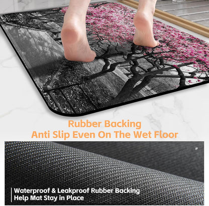 Pink Blossoms Trees Bath Rugs,Non-Slip and Absorbent Bathroom Rug Mat,Soft Dry Fast Machine Washable Bath Mats for Bathroom Kitchen Bathtub,Home Decor Accessories,15.7"×23.6"