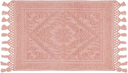 Savi Home Cotton Woven Jacquard Bathroom Rug, Woven Fringe Bathroom Mats, 100% Cotton, Non - Slip Bath Mat, Durable Thick Bath Mat 17”x30” with Fringes, Baby Pink