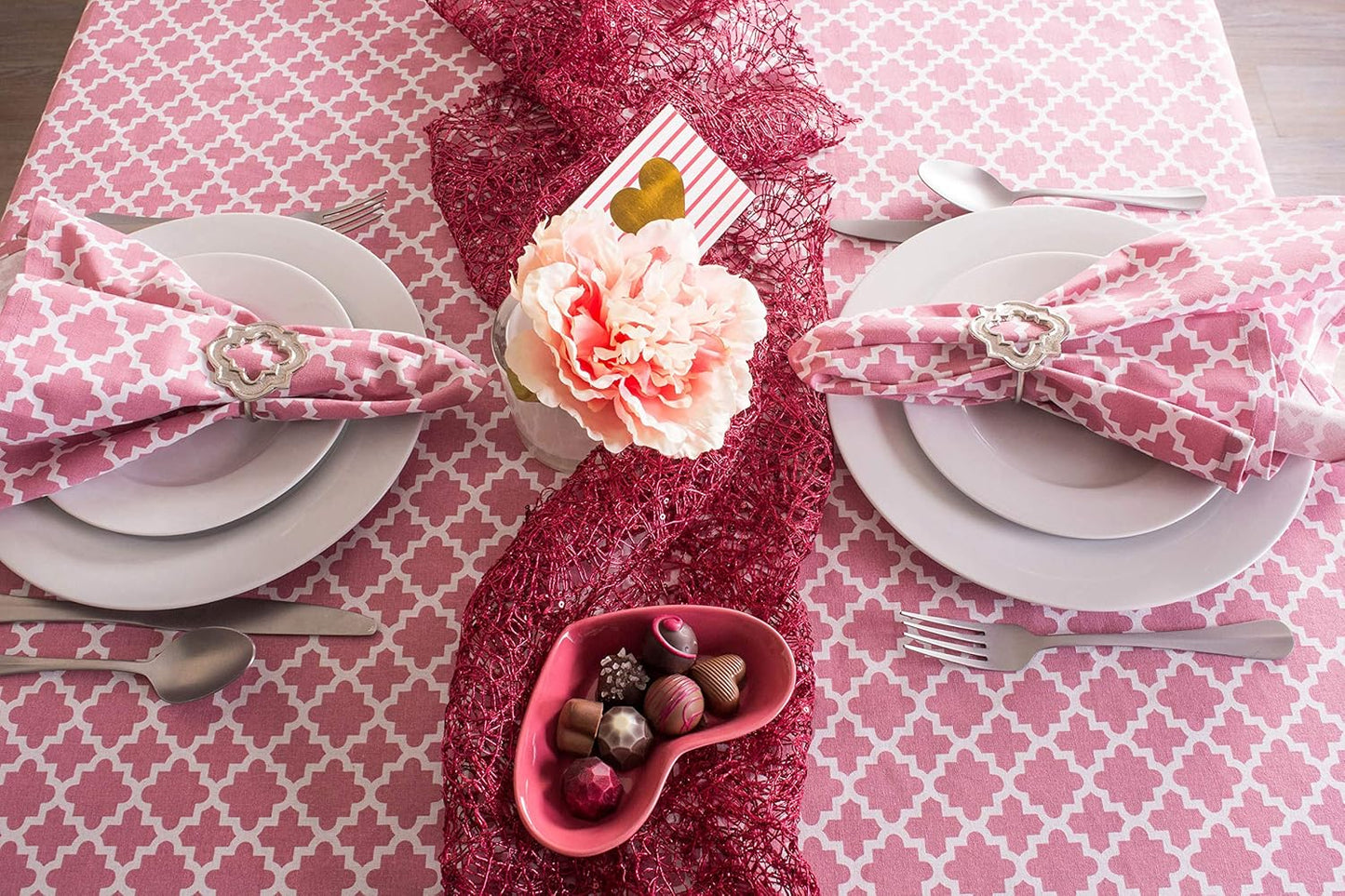 DII Lattice Tabletop Collection, Tablecloth, 60x104, Rose Pink
