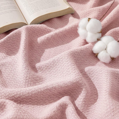 Bedsure GentleSoft 100% Cotton Blanket Queen Size for Bed - Breathable and Lightweight, Soft Cozy Textured Herringbone Woven Blanket for Summer Spring, Pink, 90x90 inches