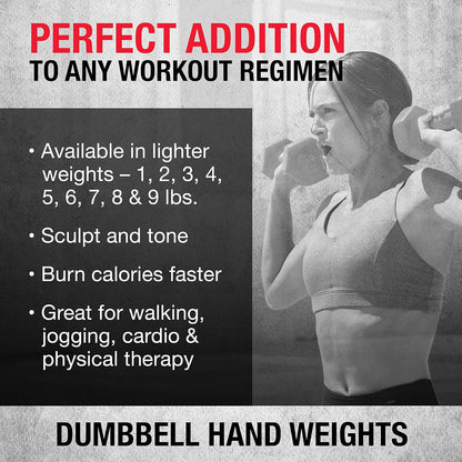 SPRI Dumbbells Hand Weights Set of 2 - Vinyl Coated Exercise & Fitness Dumbbell for Home Gym Equipment Workouts Strength Training Free Weights for Women, Men (1-10 Pound, 12, 15, 18, 20 lb)