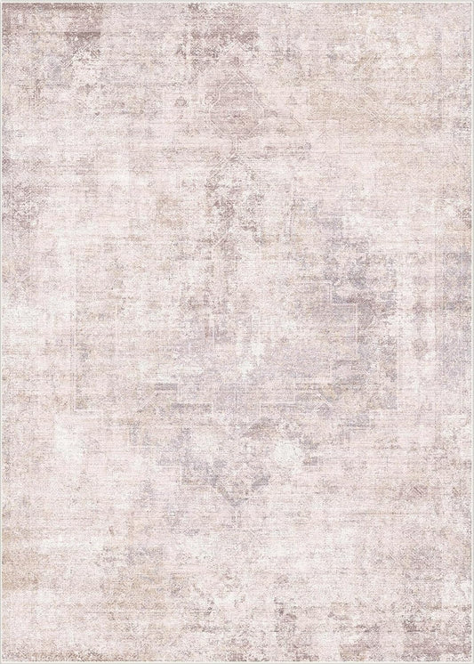 Hazo Haus Modern Pink and Grey 5x7 Area Rugs for Bedroom - Abstract Living Room Rug, for Dining Room Under Table, Washable, Non Slip & Soft, Medallion Distressed Print Pattern