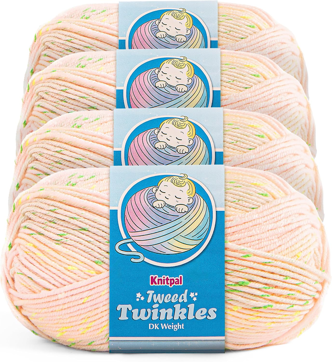 Tweed Twinkles Soft Baby Yarn for Crocheting, 4-Pack (696Yds / 400G), Free Patterns - Acrylic Baby Blanket Knitting Yarn with Flecks - Size 3 DK Light Worsted Weight - Pale Peach