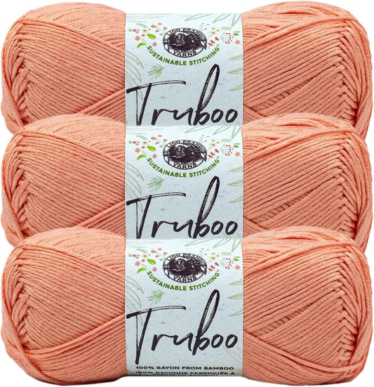 (3 Pack) Lion Brand Yarn Truboo Yarn, Coral