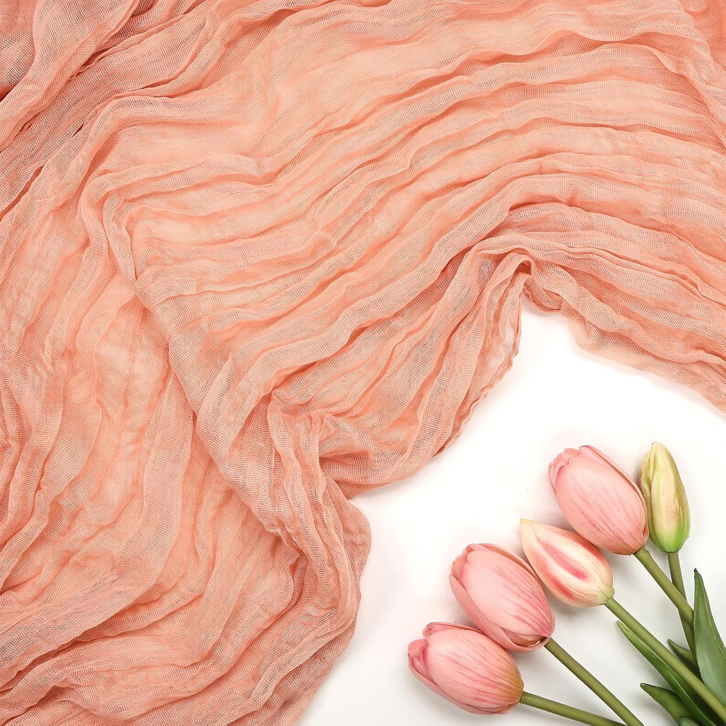12 Pack Peach Cheesecloth Table Runner 10FT Boho Cheese Cloths Gauze Fabric Table Runners 120 Inch Rustic Sheer for Summer Wedding Birthday Party Baby Shower Holiday Home