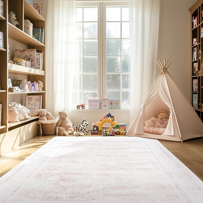 LAISE 5x7 ft Area Rug Pink – Boho Indoor Rug, Machine Washable, Non-Slip, Low Pile Rug for Living Room, Bedroom, Dining, Home Office