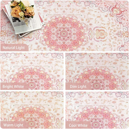 Pink Rug 3x5, Boho Washable Area Rug for Bedroom Living Room Office Kitchen, Distressed Vintage Small Rug Retro Non Slip Carpet