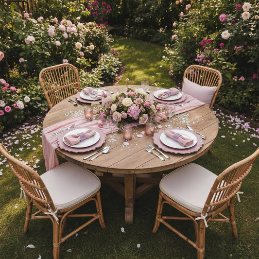 19 Pcs Pink Boho Placemats Set Include 6 Pink Charger Plates 118 Inch Long Farmhouse Table Runner Centerpiece 6 Cheesecloth Napkins 6 Napkin Ring for Dinner Wedding Bridal Party Decoration