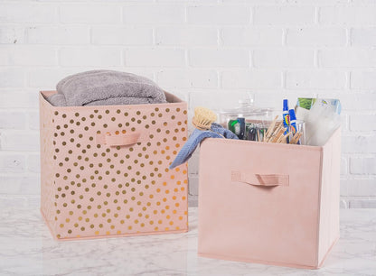 DII Non Woven Polyester Storage Bin, Polka Dot, Pink & Gold, Small Set of 2