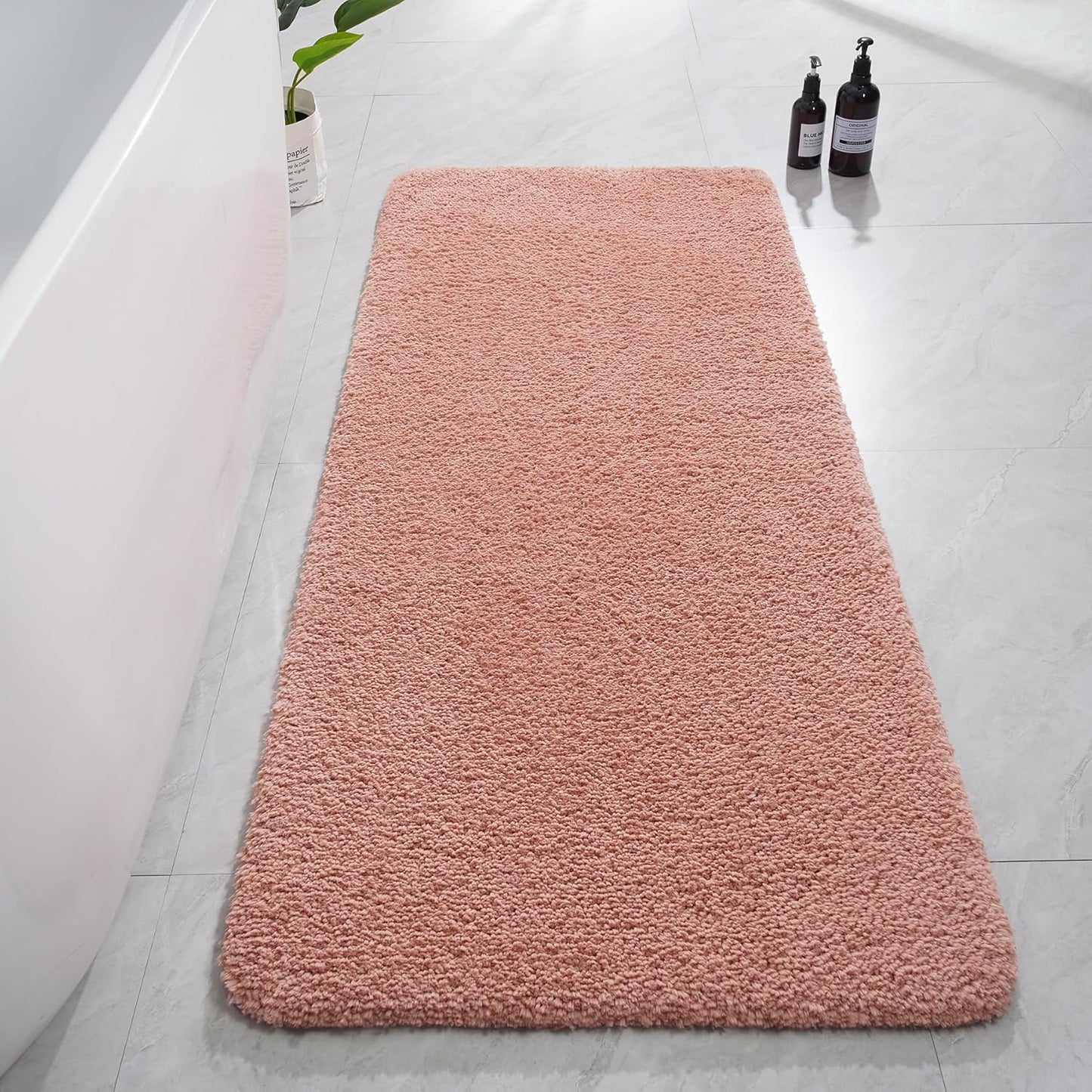AROGAN Luxury Long Bathroom Runner Rug, 24x60 Inch Thick Soft and Absorbent Microfiber Non Slip Bath Mat, Rubber Backing Quick Dry Rugs Carpets, Machine Washable Plush Mats for Shower Floor, Pink