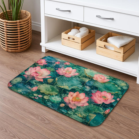 Floral Quick Dry Bath Mat, Vintage Watercolor Peach Flowers Leaf Absorbent Non Slip Shower Mat, Spring Decorative Washable Bath Rugs for Bathroom Toilet Restroom 20x32 Inch