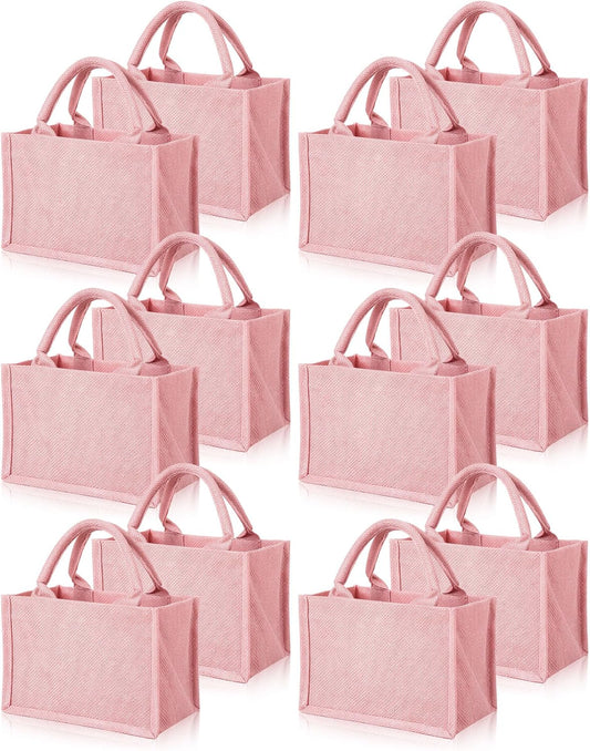 12 Pcs Burlap Tote Bag Mini Jute Reusable Bag with Handles Small Blank Canvas Gift Waterproof for Wedding Beach DIY