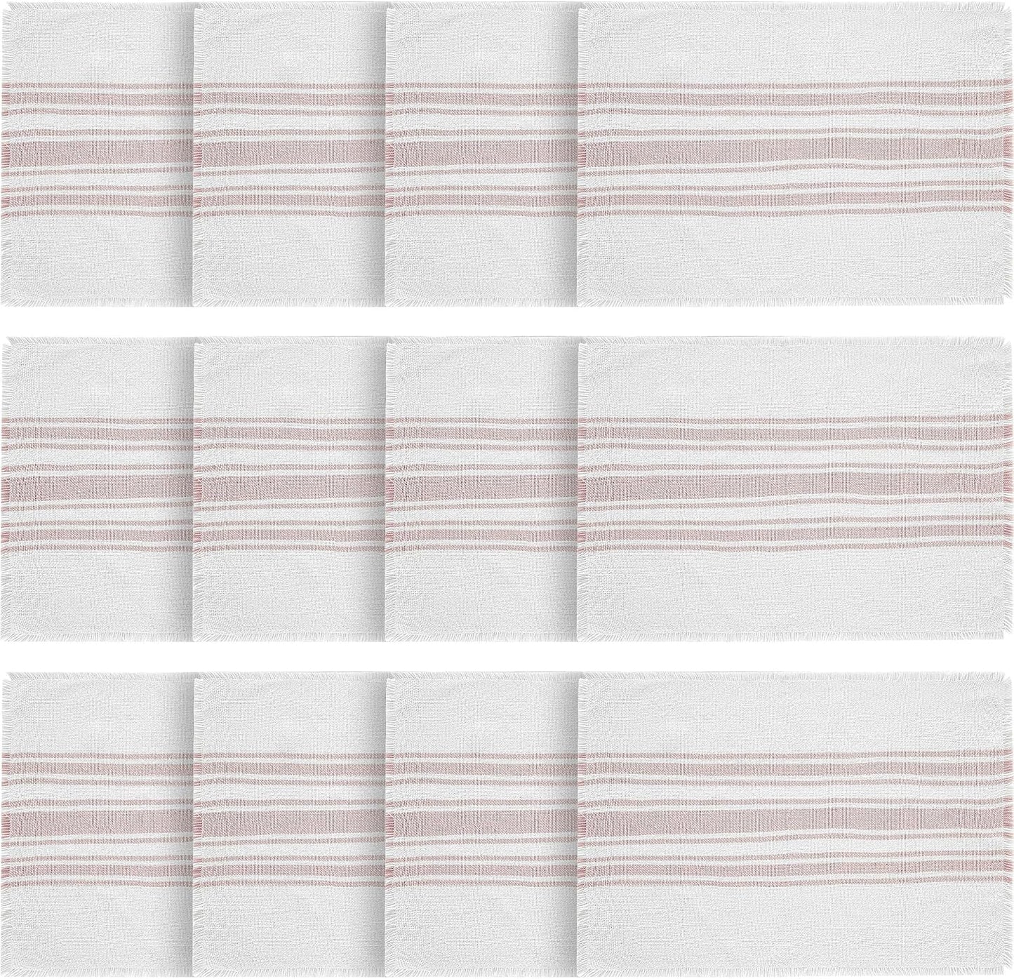 Antique White Stripe Farmhouse 13"x19" Placemat Set of 6 Pink Recycled Plastic (PET) Striped Water-Resistant Rect Kitchen Table Decor, 12 Pack