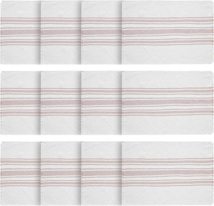 Antique White Stripe Farmhouse 13"x19" Placemat Set of 6 Pink Recycled Plastic (PET) Striped Water-Resistant Rect Kitchen Table Decor, 12 Pack