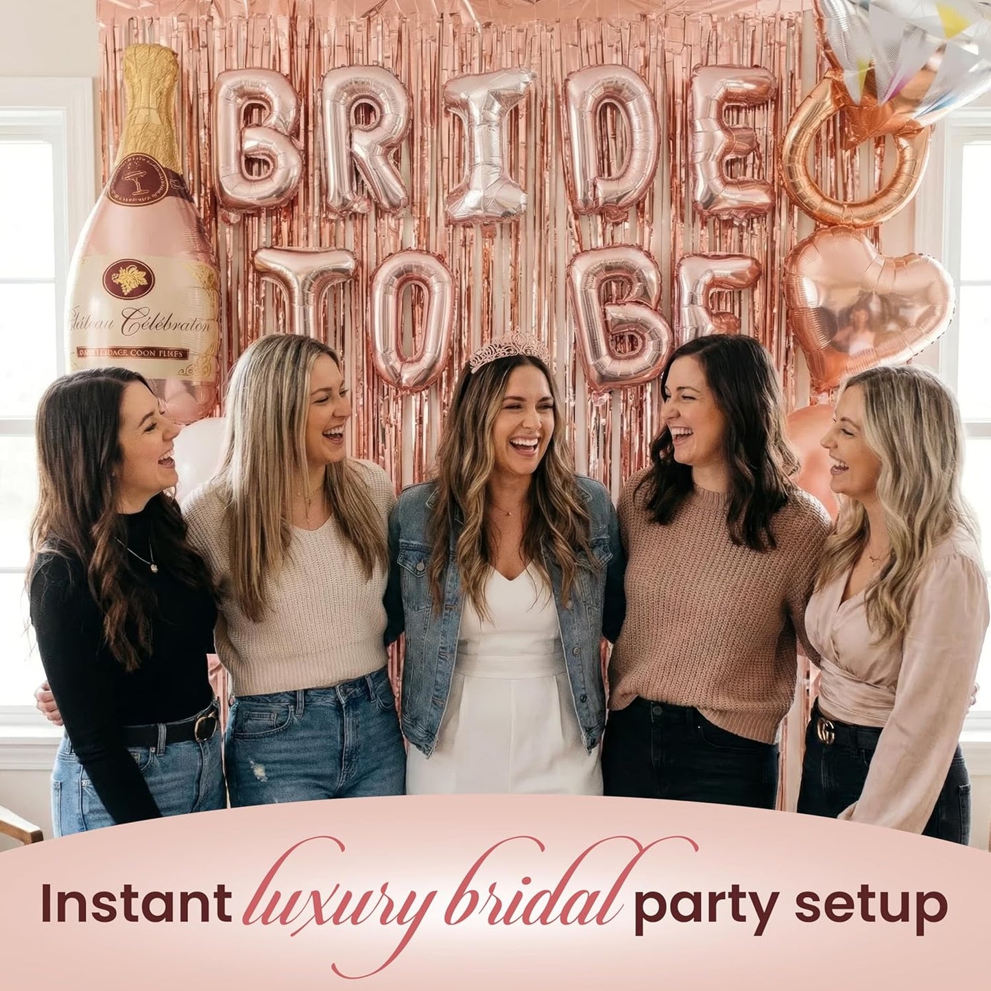 Rose Gold Bridal Shower Decorations, 273-Piece Pink Bachelorette Party Decorations with Bride to Be Banner, Confetti Balloons, Bride Sash, Veil, Fringe Curtain ,Cake Toppers & Photo Props
