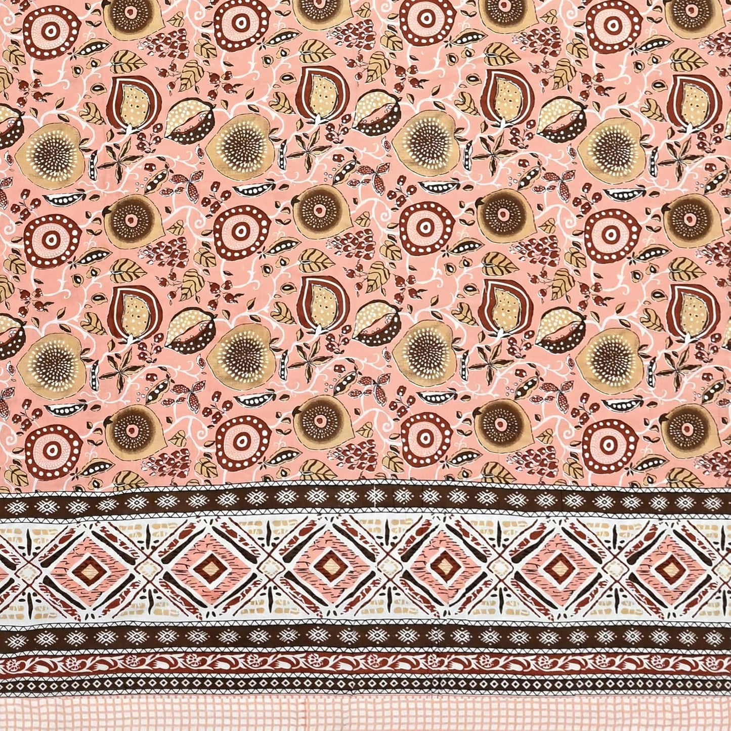 India 100% Pure Cotton Jaipuri Printed Double Bedsheet with 2 Pillow Covers | Traditional Sanganeri Floral Design | Soft Breathable Fabric | King Size Bedsheet (Peach Pink & Brown)