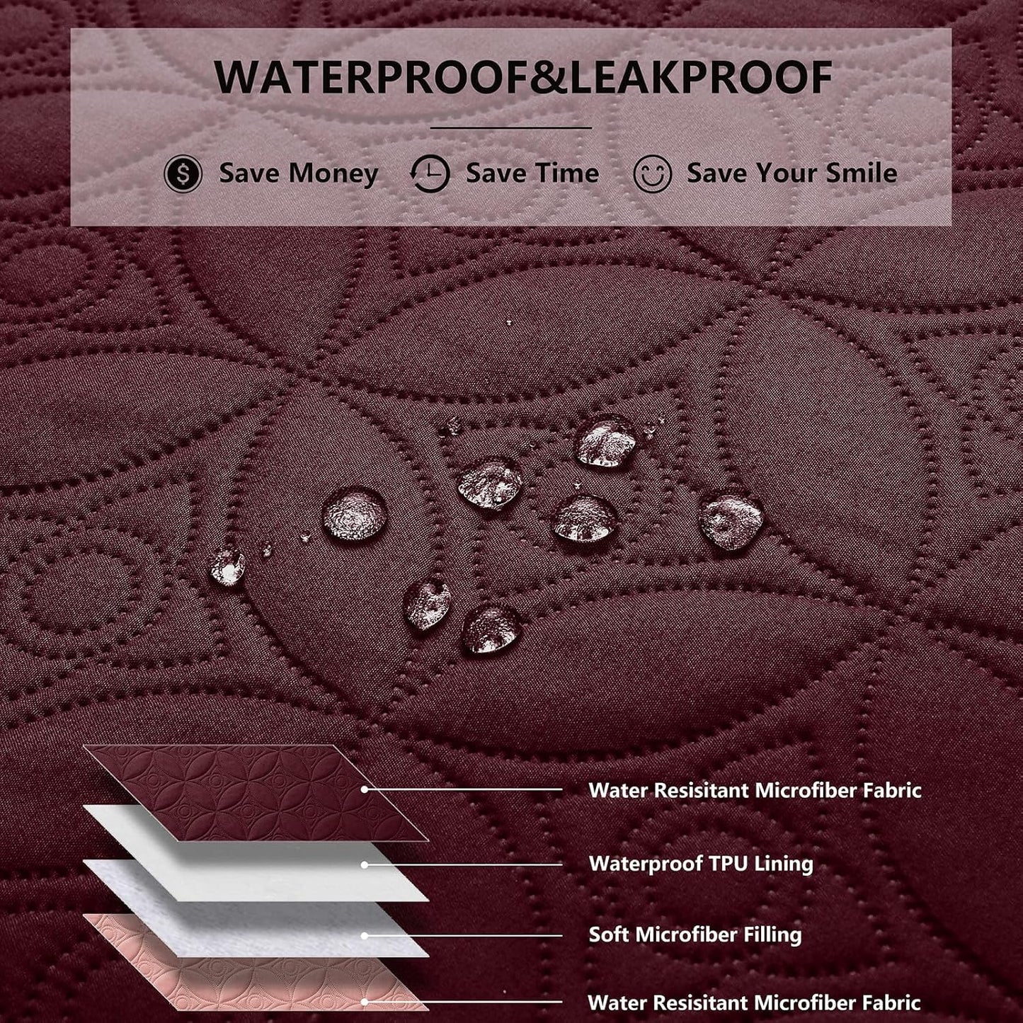 Waterproof Dog Blanket, 52x82 inches Pet Couch Covers for Sofa, Bed Furniture Protector from Dogs Washable and Reversible-Burgundy Red+Pink