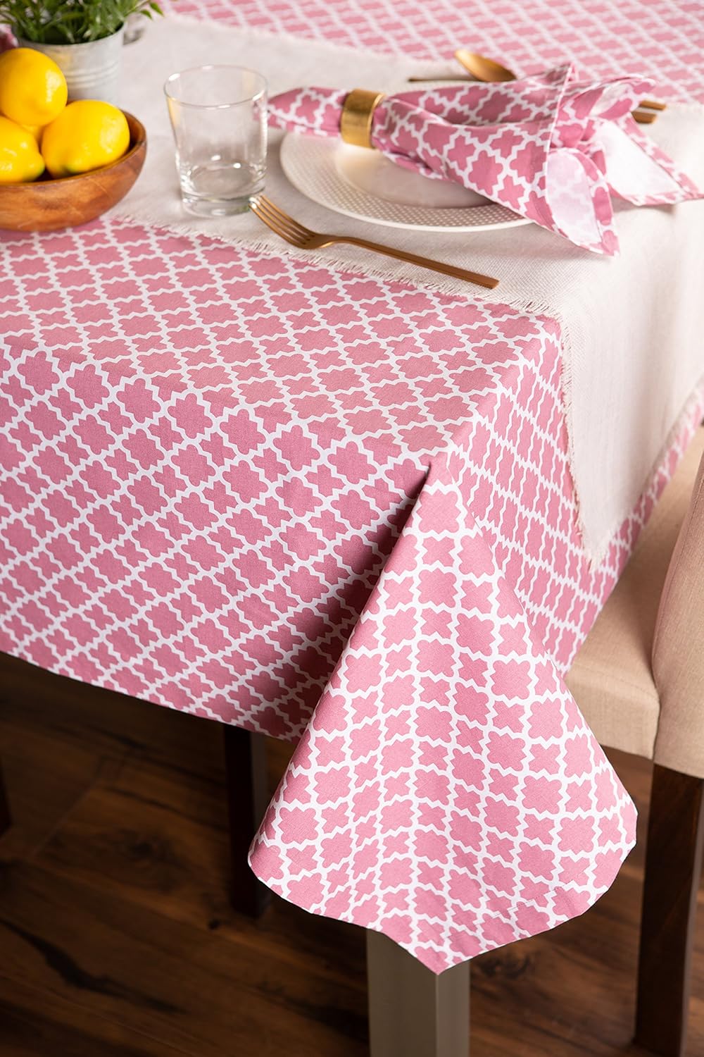 DII Lattice Tabletop Collection, Tablecloth, 60x104, Rose Pink