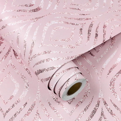 FunStick Pastel Pink Wallpaper Peel and Stick Modern Diamond Geometric Accent Wall Paper for Bedroom Girls Kids Room Self Adhesive Vinyl Abstract Pink Contact Paper for Cabinets Desk Walls 17.5"x118"