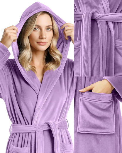 NY Threads Premium Womens Robe with Hood, Plush Fleece Long Bath Robe for Women, Fluffy Soft Women's Bathrobe