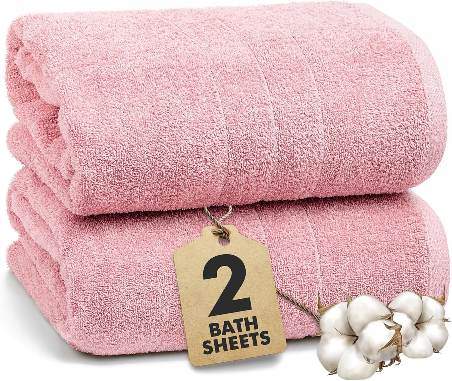 Bath Sheets – Extra Large Bathroom Sheet Set – Pack of 2 Jumbo Towels Baby Pink (71x35in) – 100% Cotton Soft Quick Dry Large Bath Towels for Adults Hotel Spa Bathroom Use