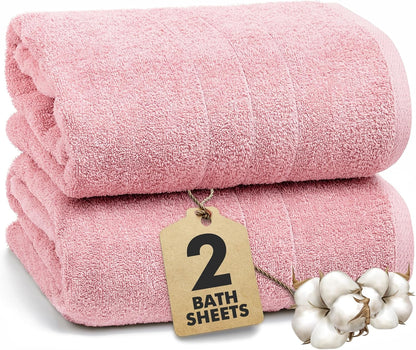 Bath Sheets – Extra Large Bathroom Sheet Set – Pack of 2 Jumbo Towels Baby Pink (71x35in) – 100% Cotton Soft Quick Dry Large Bath Towels for Adults Hotel Spa Bathroom Use