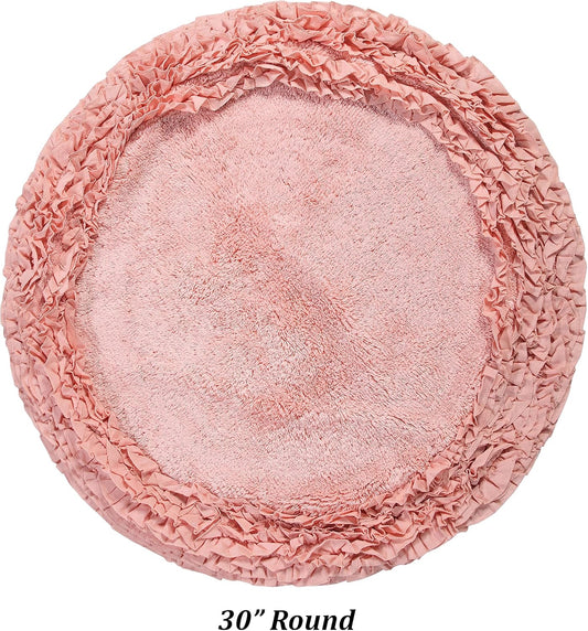 Better Trends Premium Bathroom 30” Round Mat 100% Cotton, Water Absorbent Non-Slip Backing, Machine Washable for Bathroom, Tub, and Shower Use, Pink Shaggy Border Collection