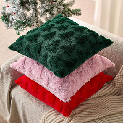 DFXSZ Christmas Pillow Covers 18x18 inch Set of 2 Pink Christmas Tree Decoration Soft Plush Faux Fur Jacquard Throw Pillows for Bedroom Sofa Holiday Festivals Winter Home Decor PTK070D18