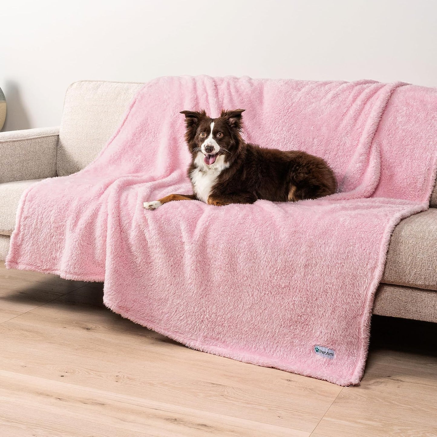 PetAmi Fluffy Waterproof Dog Blanket for Couch and Bed, Reversible Sherpa Pet Throw, Pee Proof Furniture Protector Sofa Cover, Washable Cat Blanket for Medium Large Dogs and Cats (Pink Blush, 60x80)