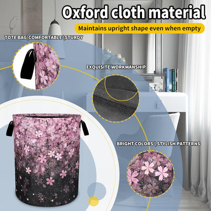 Cherry Blossoms Laundry Basket Pink Flowers Foldable Oxford Cloth Funny Tote Bag Laundry Hamper Clothes Storage Bucket Organizer For Bathroom/Laundry Storage/Bedroom 18.9x16.5 Inch