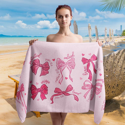 Christian Preppy Beach Towel, Coquette Pink Bow Beach Towels Oversized Gifts for Women Girls, God Say I Am Bible Verse Quick Dry Travel Sand Free Towel Decor for Bathroom Swimming Pool 30x60in