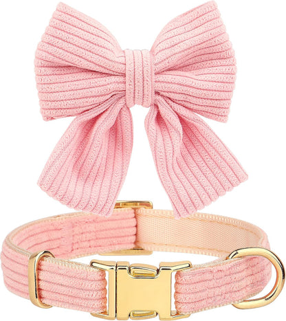 Didog Cute Small Dog Harness Collar and Leash Set with Bowtie, Breathable Soft Mesh Padded Puppy Harness, Pink Dog Harness for Parties, Holiday Gatherings & Gifts, Pink, S