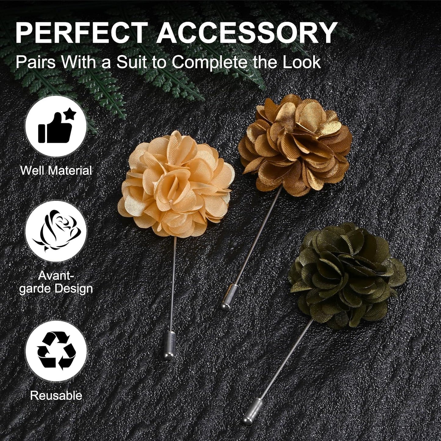 M METERXITY Flower Lapel Pins for Men, Boutonnieres Pin Camellia Flower Groom Boutonnieres for Wedding/Graduation