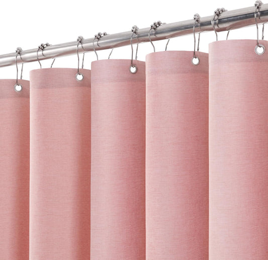 VANZAVANZU Shower Curtain with Metal Hooks Linen Fabric Shower Curtain Heavy Duty Bath Curtain for Bathroom and Bathtubs, Hotel Quality, Weighted Hem, Waterproof, 72 x 72 Inches (Pink)