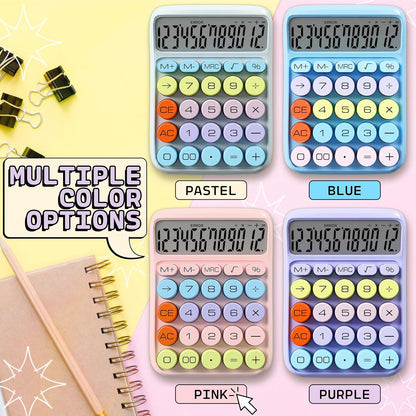 Zeno Pink Calculator – Cute Desk Calculator with Big Buttons, 12-Digit, for School, Office & Pink Desk Accessories