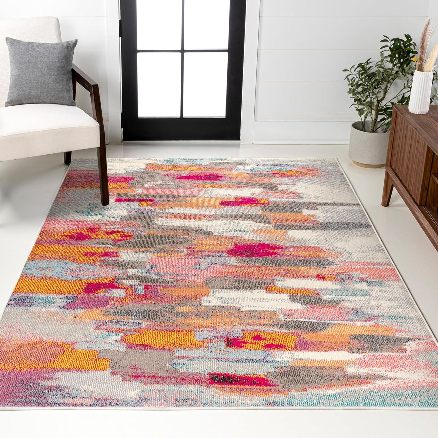 JONATHAN Y Modern Abstract Brushstroke Ivory/Pink Indoor Area Rug, 3x5, Contemporary POP, Transitional, Easy-Cleaning for Living Room, Bedroom, Kitchen, Pet Friendly, Non-Shedding (CTP101A-3)