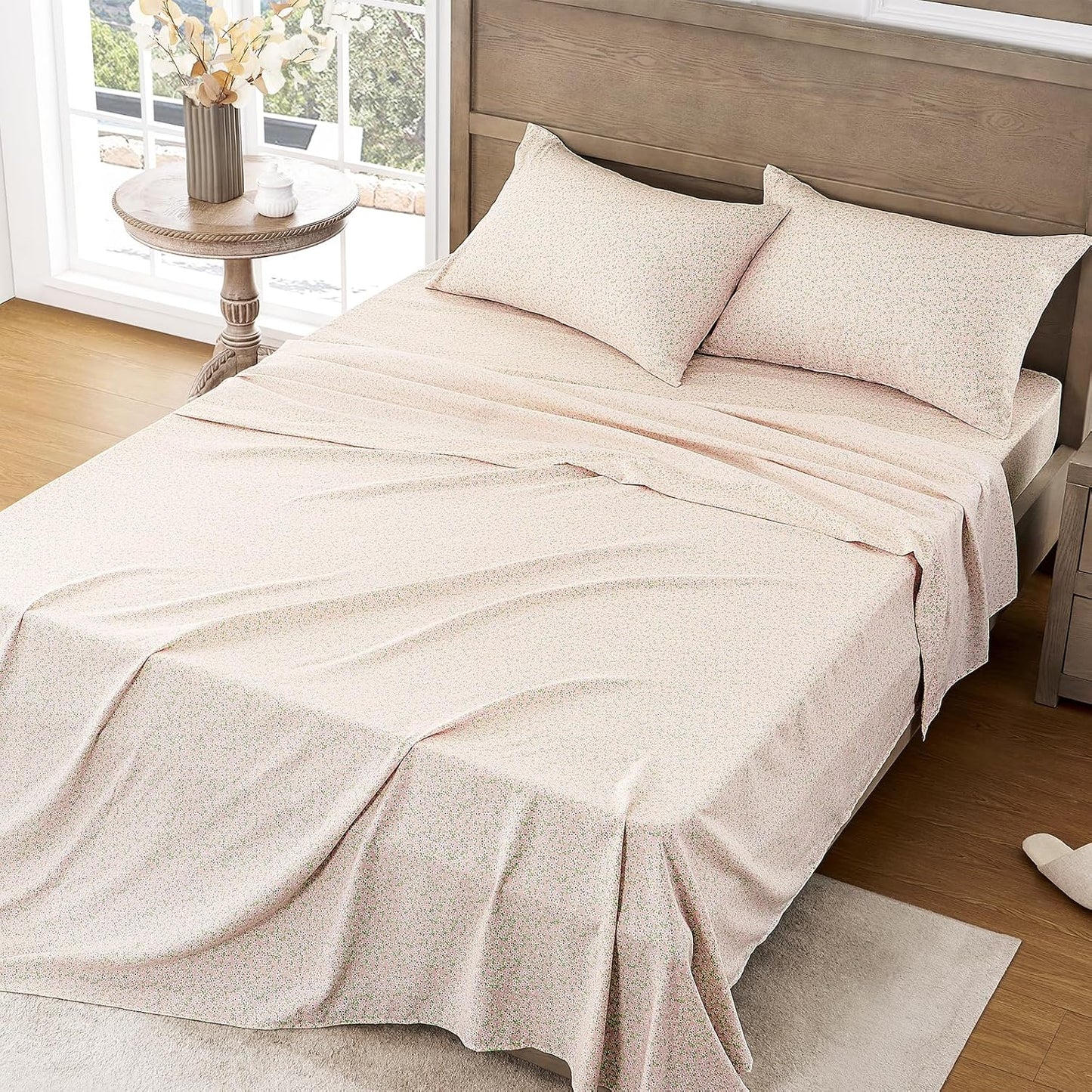 FreshCulture Floral Bed Sheets - Ultra Soft Queen Sheet Set - Brushed Microfiber Pink Floral Sheets - Deep Pockets up to 16" - Easy Care - Hotel Luxury 4 Piece Flower Printed Sheets Queen, Calico