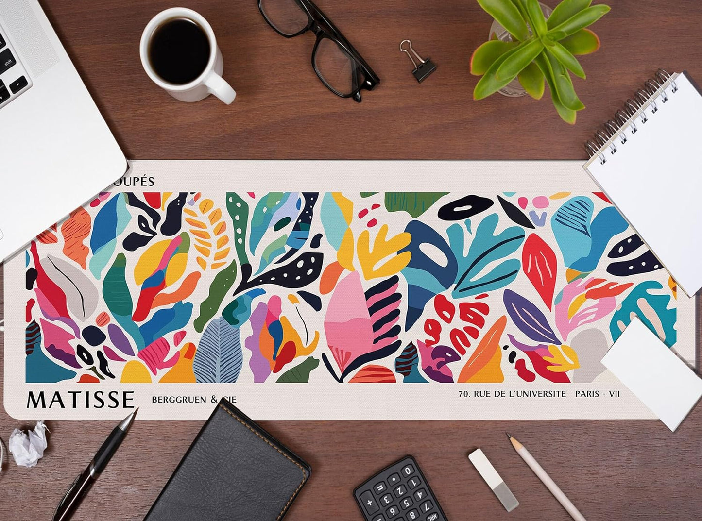 Abstract Floral Aesthetic Large Mouse Pad Matisse Boho Desk Mats, Pink Long Laptop Keyboard Mat Cute Gaming Desktop Mats for Desk, Flroal Desk Decor for Women Office 31.5x11.8