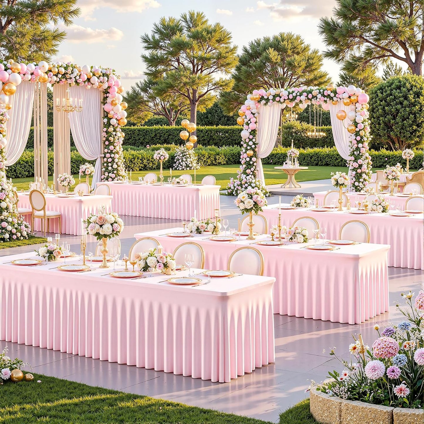 6ft Pink Spandex Tablecloths for Rectangle Tables Wrinkle Free Pink Table Cloth Rectangle Stretch Fitted Table Cover with Skirt for Baby Shower Girl Birthday Party Wedding Banquet Buffet Event