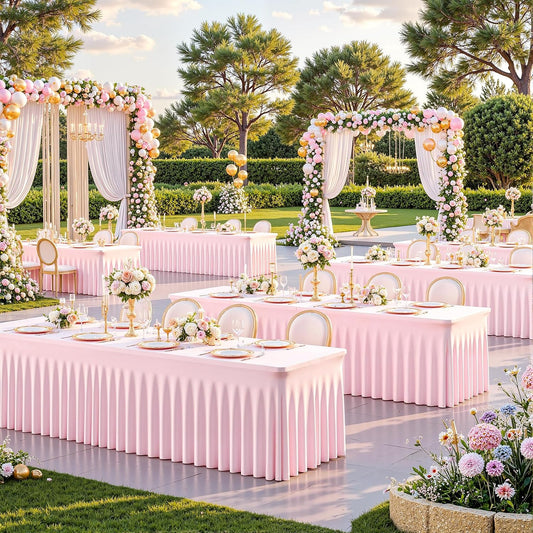 6ft Pink Spandex Tablecloths for Rectangle Tables Wrinkle Free Pink Table Cloth Rectangle Stretch Fitted Table Cover with Skirt for Baby Shower Girl Birthday Party Wedding Banquet Buffet Event