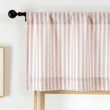 Chyhomenyc Pink Stripe Window Valances - Light Filtering Faux Linen Short Tier Valance Curtains, Rod Pocket Boho Striped Topper Farmhouse Valance for Living Room Bathroom, 52Wx18L, 2 Pieces
