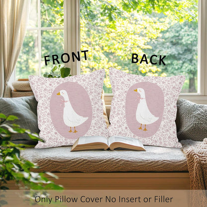 Preppy Pink Goose Throw Pillow Covers, Coquette Gooses Pillow Case Cover for Bed Sofa, Goose Nursery Decor, Pink Bow Floral Gooses Cushion Cover Case for Girls Room Bedroom, 18x18 Inch