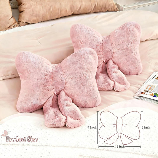 Pink Bow Pillow, Throw Pillows Soft Bow Decorative Pillows, Decorative Cute Pillows for Bed Sofa Couch Home Decor, 12 * 9inch