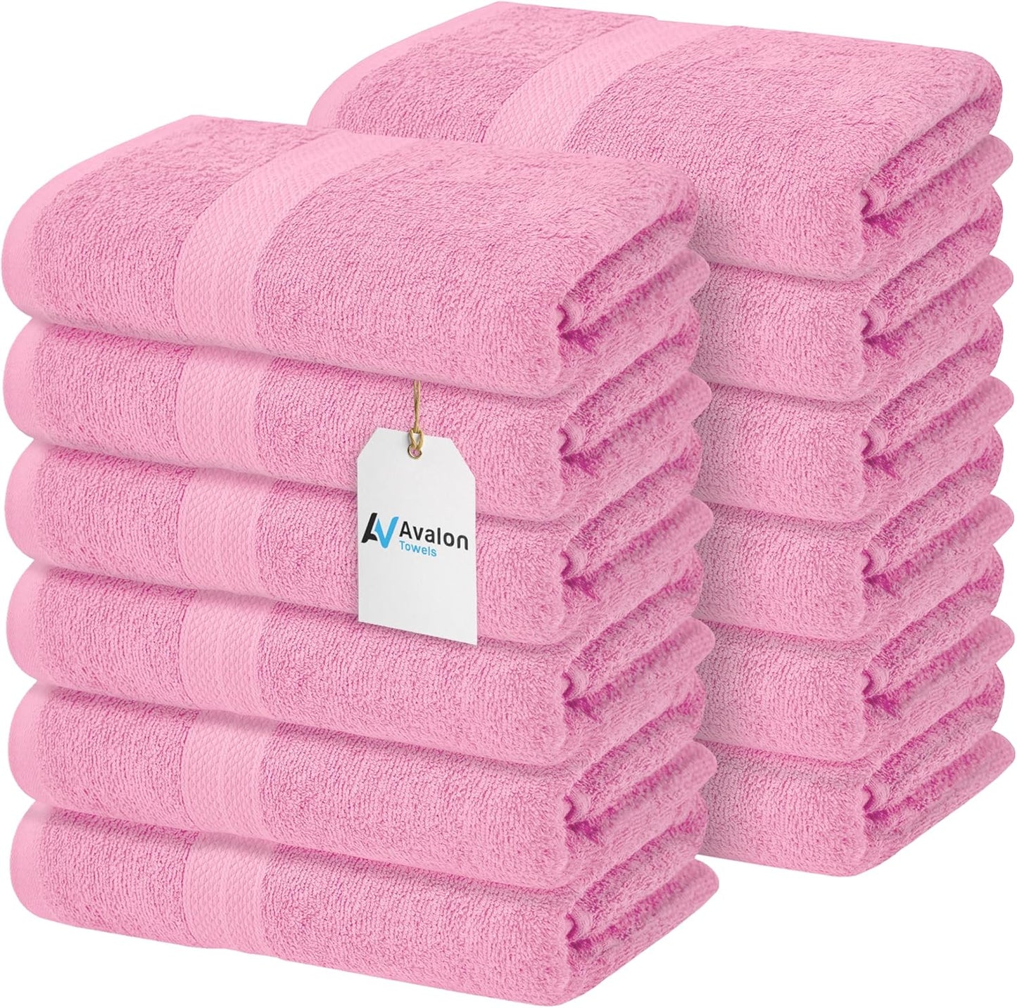 Avalon Towels Bath Towels for Bathroom 100% Cotton Pink Bathroom Towels Pack of 12 (24x48 inches) - Quick Drying Bath Towels Set Small, Light Weight & Absorbent Perfect Gym & Pool Towel Set