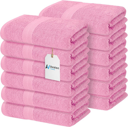 Avalon Towels Bath Towels for Bathroom 100% Cotton Pink Bathroom Towels Pack of 12 (24x48 inches) - Quick Drying Bath Towels Set Small, Light Weight & Absorbent Perfect Gym & Pool Towel Set